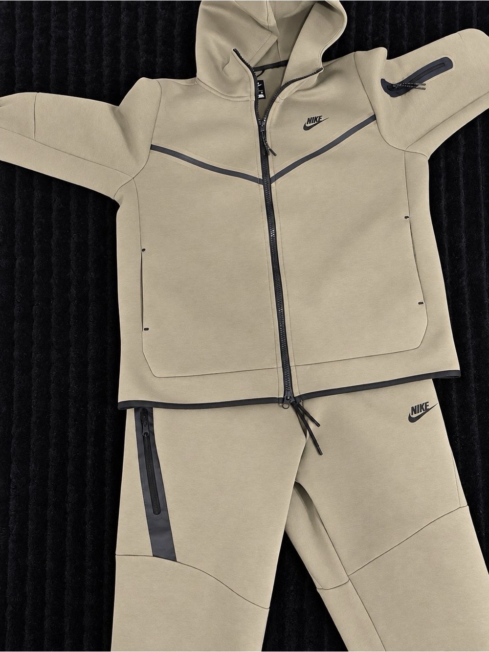 Nike Kids Hooded Zip Jacket & Joggers Set - Taupe with Black Trim